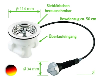 Spüle Siebkorb-Excenterventil 3 1/2 Zoll Drehbetätigung Küchenspüle Überlaufset  - Bild 1 von 4
