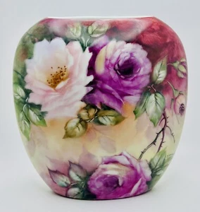 Stunning Pink Drop Rose Pillow Vase Hand Painted Artist Signed Porcelain - Picture 1 of 12