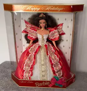1997 Happy Holidays Barbie Sonderedition #17832 brünettes rotes Kleid Vintage!!!! - Bild 1 von 8