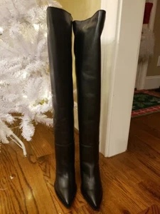 ALLSAINTS Leather ReinaThigh-High Boots Angled Block Heel Black Size 36 EU /US 6 - Picture 1 of 19