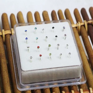 Wholesale 20PCS Solid Silver Mixed 2MM Ball Crystal Straight Bar Rod Nose Stud - Picture 1 of 4