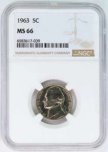 1963 NGC MS 66 United States / American 5c Jefferson Nickel - Picture 1 of 2