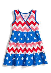 J Khaki Childrenswear 4T-6X Sleeveless Tiered Chevron/Stars Sleeveless Dress $26 - Picture 1 of 2