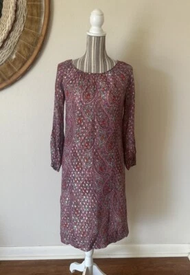 Vintage 60s Dress Nat Kaplan Couture Paisley Metallic Pink Sheath Woman's XS/S - Image 1 of 4