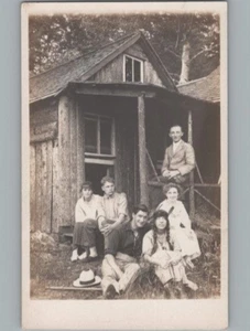 RPPC Postcard Family Portrait on Porch w Native American? c1918 - Picture 1 of 2