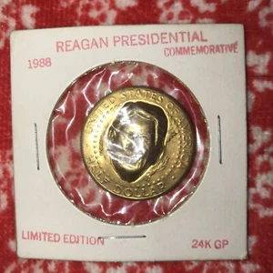 Moneda enchapada en oro 24 k conmemorativa presidencial 1988 edición limitada Reagan - Imagen 1 de 2