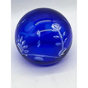 Pisapapeles de vidrio azul cobalto corte a transparente decoración de oficina grande - Imagen 1 de 3