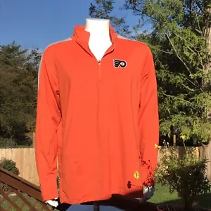 Antigua Philadelphia Flyers Mens L NHL 1/4 Zip Pullover Shirt Jacket Orange - Picture 1 of 11