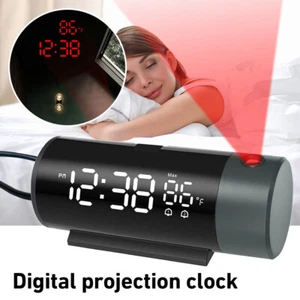 Digital Projektion Wecker USB Uhr Dimmen Wecker Mit Temperatur und Zeit Snooze - Bild 1 von 11