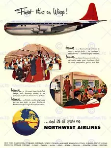 ADVERT 1954NORTHWEST AIRLINES FLIGHT TRAVEL FINE ART PRINT POSTER CC2721 - Picture 1 of 2