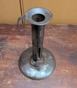 Antique 19thC. Primitive Iron 6" Hogscraper Push-Up Candlestick w/ Hang Tab  HOG - Picture 1 of 11