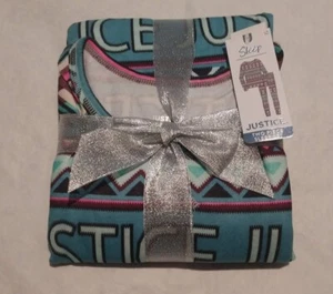 NWT Justice Girls Logo Geometric Print Winter Pajamas PJs 2PC Set - Picture 1 of 2