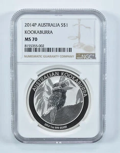 2014 P Australia 1 Dollar Silver Kookaburra MS70 NGC Brown Label - Picture 1 of 5