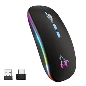 Black LED Wireless Mouse Slim Rechargeable Silent 2.4G Bluetooth USB Type C - Picture 1 of 8