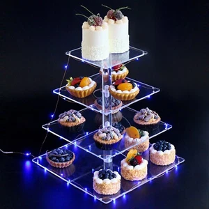 LED Clear Acrylic Cupcake Stand Display Wedding Party 4 Tiers Cup Cake Holder UK - Picture 1 of 10