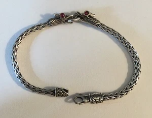 John Hardy Naga Dragon Two Headed Sterling Silver Ruby Bracelet, 6.5”, 8.9 Grams - Picture 1 of 10