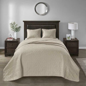 Madison Park Quebec King Size BEDSPREAD SET BEIGE Damask bedspread NIP - Picture 1 of 6