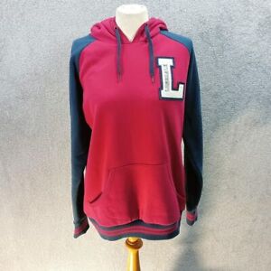 LONSDALE BURGUNDY NAVY HOODIE JUMPER THICK CHENILLE LOGO Y2K THICK UK 14