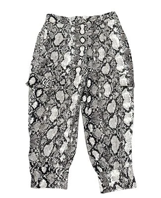 Express Women's High Rise Ankle Animal Print Tapered Cargo Pants Pleated Sz 10 - Image 1 of 4