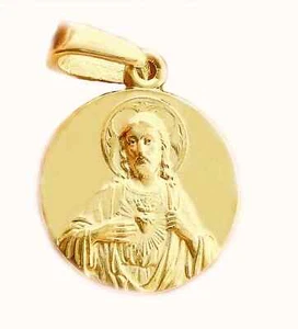 14 k yellow gold sacred heart of Jesus medal pendant Catholic jewelry gifts - Picture 1 of 2