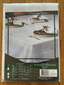 Vintage Holiday Tablecloth 60"x 84" OB White Thin Gold/Silver Lines Walmart - Picture 1 of 2