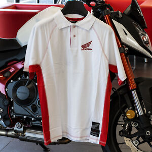 Honda Genuine Casual Motorcycle Bike Polo Shirt White Red