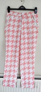 MISSGUIDED Size 10 PEACH & OFFWHITE Dogtooth Check CROP TROUSERS 27" Leg - Picture 1 of 5