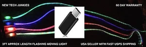 FLAT FLOW MOVING LIGHT LED el charger cable for SAMSUNG GALAXY S7 S6+ MICRO USB - Picture 1 of 20