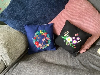 2 Hand Embroidered Decorative Flower Cushions, Gift, Present,Home Decor - Image 1 of 4