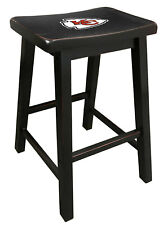 BAR STOOL SADDLE STYLE BLACK WOOD 24" OR 29" TALL NFL TEAM LOGO DECAL MAN CAVE