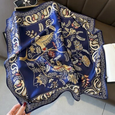 100% Mulberry Silk 27'' Scarf Women Vintage Birds Flower Kerchief Square Bandana - Image 1 of 4