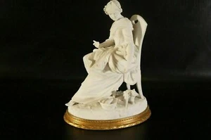 Antique France Sevres Figurine White With Bronze Base Women sitting On Chair. - Picture 1 of 11