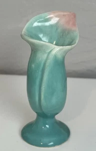 "Mini jarrón vintage de cerámica Cala Lily de 4,5"" de alto verde menta y rosa" - Imagen 1 de 5
