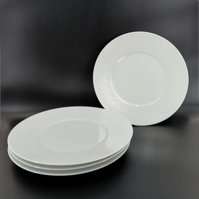 Crate & Barrel Tamiko Dinner Plate White Embossed Dot Rimmed 11" Japan Set of 4 - Image 1 of 4