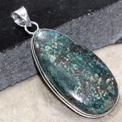 Colgante étnico de crisocola enchapado en plata 925 piedras preciosas joyería tamaño 2,2" GW Foto 1 de 3