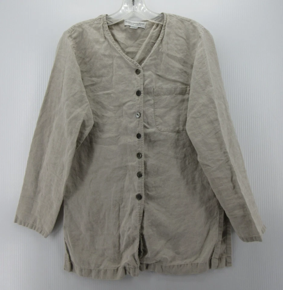 ВИНТАЖНЫЙ Valerie Stevens верхний женщин средний миниатюрных бежевый льняной блузка Lagenlook - Изображение 1 из 4