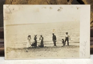 Familie von 6 Shore Bay View c1910 RPPC Foto Postkarte - Schaden Mille Lacs? - Bild 1 von 11