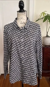 Crown & Ivy Women’s 100% Cotton Fish Print Long Sleeves Button Up Shirt Size XL - Picture 1 of 11