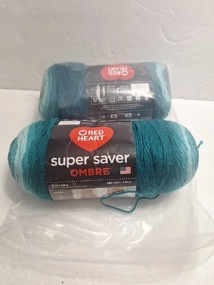 2 Red Heart Super Saver Ombre Yarn Deep Teal #4 M Worsted 10oz/283g, 482yds. 9C - Image 1 of 4