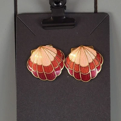 Pendientes Napier Shell Rosa Rojo Esmalte Tono Dorado Tachuelas Perforadas 0.87" Redondas Foto 1 de 4