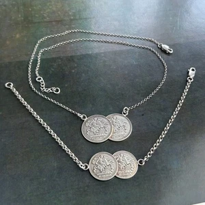 Gepunzt STERLINGSILBER 925 Souverän Münze Anhänger Halskette & Armband Set - Bild 1 von 11