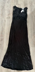 ANTHROPOLOGIE MAXIKLEID SATIN & SPITZE SCHWARZ UK 16 US 12 - Bild 1 von 2