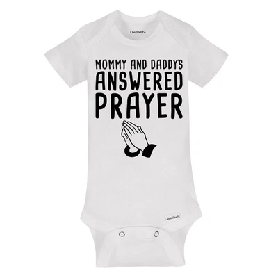 Mommy and Daddy's Answered Prayer Baby Onesie Religious Pregnancy Announcement - Image 1 of 2
