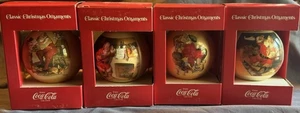 Set of 4 Coca Cola Santa Coke 1960’s Advertisement Ornaments 3” Balls In Box - Picture 1 of 10