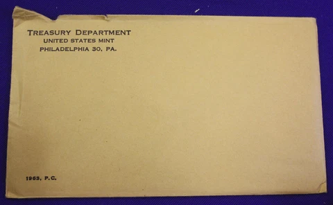 1963 U.S. PROOF SET.  The Coins are U.S. Mint Sealed in a flat cello Cover