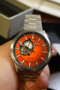 Heritor Automatic Oscar Semi-Skeleton Bracelet Watch - Orange/Silver - HERHS1014 - Picture 1 of 12