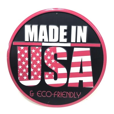 Letrero de metal hecho en EE. UU. circular ecológico Foto 1 de 4