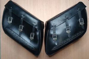 Vintage Harley Davidson 1991 Hard Leather Saddle Bag Studded (Left & Right) OEM - Bild 1 von 11