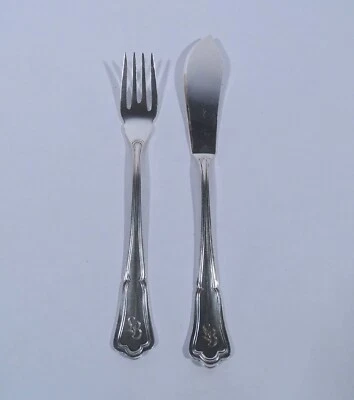 Gebr. Hepp Chippendale Fischbesteck 2teilig 90 er Silber Besteck Monogramm LB   - Bild 1 von 4