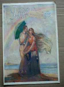TODAY'S HOUSEWIFE MAGAZINE - AUGUST 1921 - MAN & LADY AT LAKE WITH RAINBOW  - Picture 1 of 2